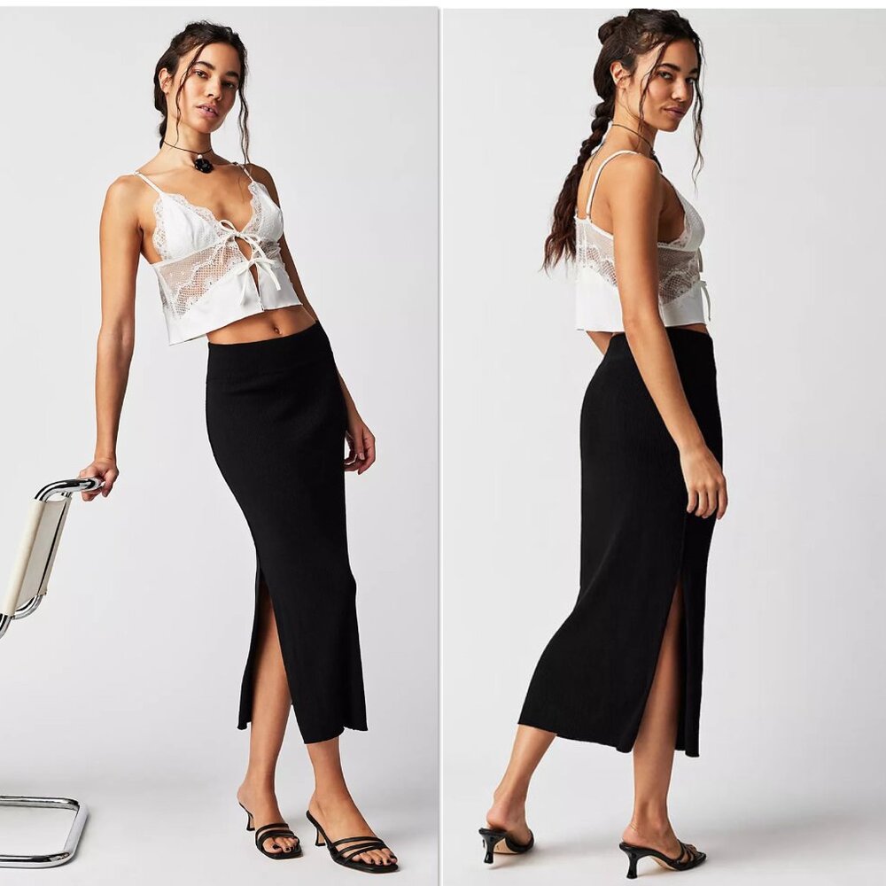 Free People Golden Hour Midi Pencil Skirt in Black - Picture 2 of 8